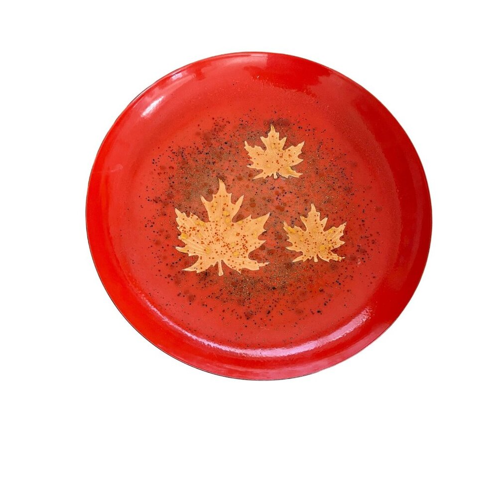 Curtis Jere Vintage MCM Art Bowl Artisan House Enamel Copper Maple Leaf Large